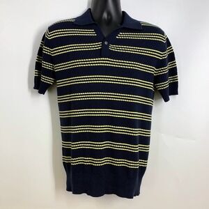 Mr Turk Men's Knit‎ Polo Shirt Short Sleeve Striped Navy Yellow Casual